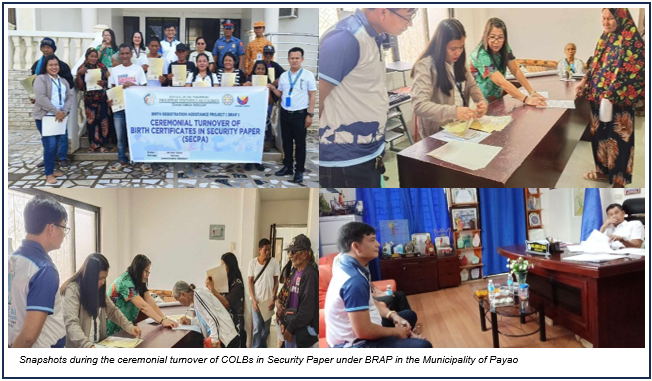 Snapshots during the ceremonial turnover of COLBs in Security Paper under BRAP in the Municipality of Payao