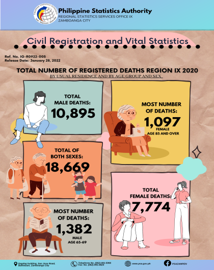 Total Number of Registered Deaths in Region IX 2020 by Usual Residence and by Age Group and Sex