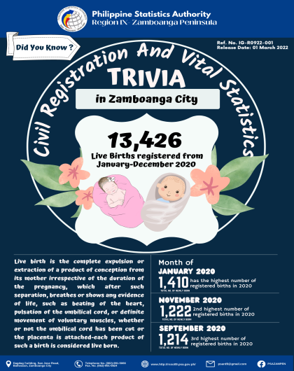 Trivia on Vital Statistics: Live Births in Zamboanga City January-December 2020