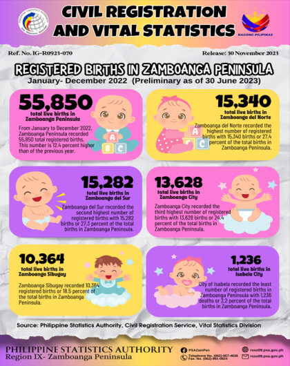 Registered Births in Zamboanga Peninsula January-December 2022 Preliminary as of June 30 2023